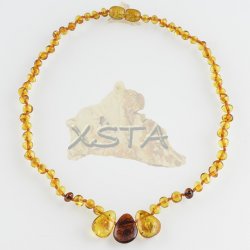Teething baby necklace honey with amber leaves
